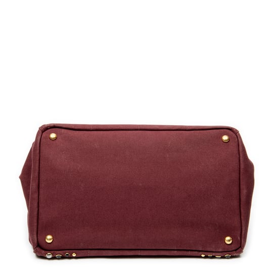 Prada Medium Rhinestone Canapa Tote en Borgoña Lienzo - Image 6