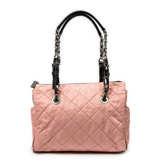 Prada Chain Zip Tote en rosa Lienzo - Image 1