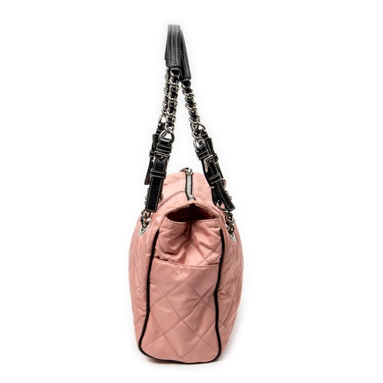 Prada Chain Zip Tote en rosa Lienzo - Image 3