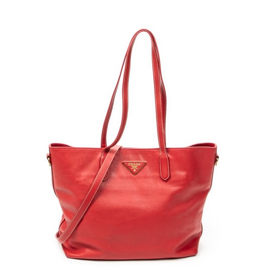 Prada Convertible Open Shopping Tote en Red Cuero de ternero - Image 1