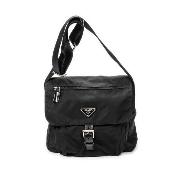 Prada Small Buckle Flap Crossbody en negro Lienzo - Image 1