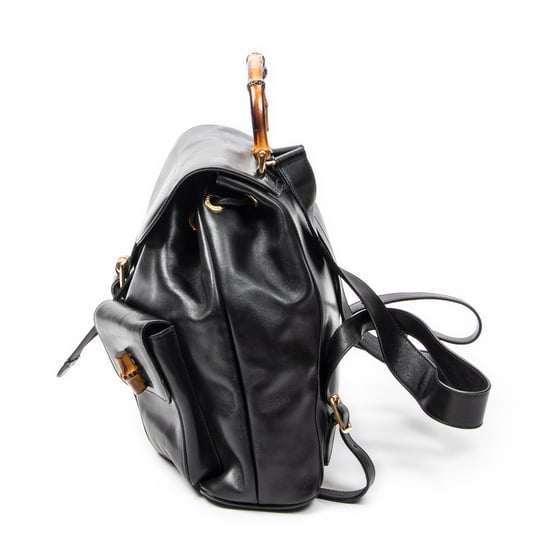 Gucci Large Bamboo Backpack en negro Cuero de ternero - Image 3