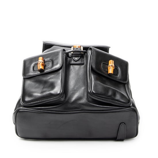 Gucci Large Bamboo Backpack en negro Cuero de ternero - Image 6