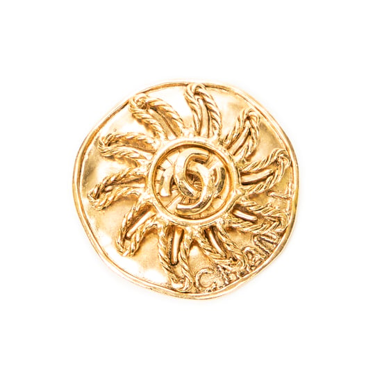 Chanel CC Round Sun Brooch Pin en oro Acero inoxidable sin níquel - Image 1