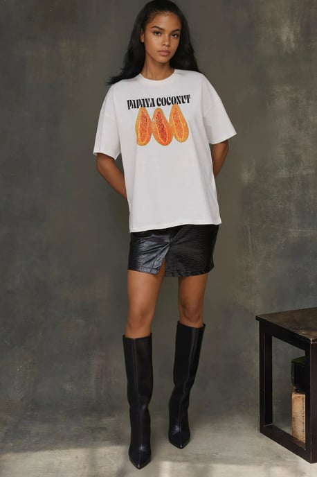 Camiseta de algodón 100% de cuello redondo oversized con estampado - Image 2