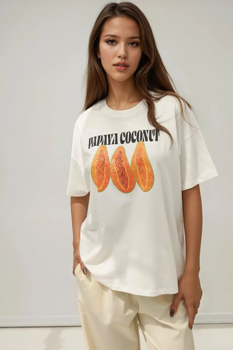 Camiseta de algodón 100% de cuello redondo oversized con estampado - Image 6