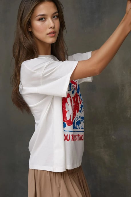 Camiseta de algodón 100% de gran tamaño con estampado y cuello redondo - Image 2