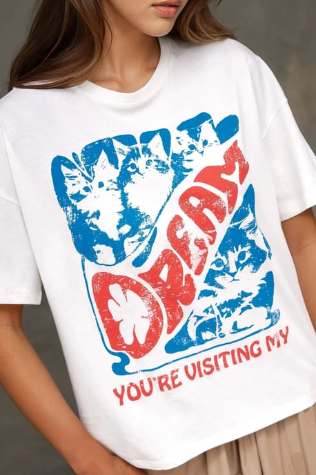 Camiseta de algodón 100% de gran tamaño con estampado y cuello redondo - Image 3