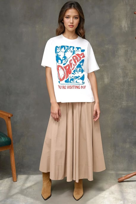 Camiseta de algodón 100% de gran tamaño con estampado y cuello redondo - Image 5