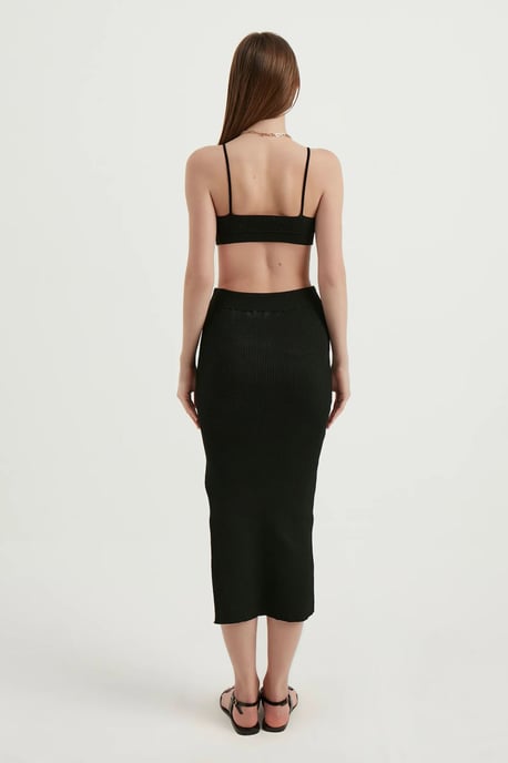 2 Piezas: Top Corto Bodycon con Cuello en V y Falda Maxi de Cintura Alta con Abertura Lateral - Image 4