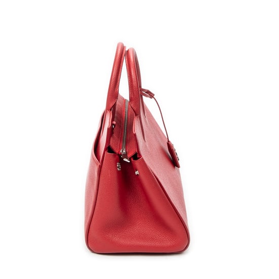 Yves Saint Laurent Small Cabas Rive Gauche  en  Red Cuero de ternero - Image 4