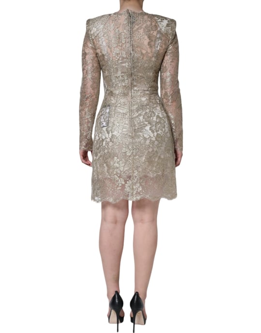 Vestido Mini de Encaje con Bordado Floral y Manga Larga - Image 3