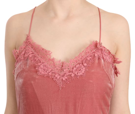Vestido Midi de Terciopelo Sin Mangas con Escote en V y Detalles de Encaje - Image 4