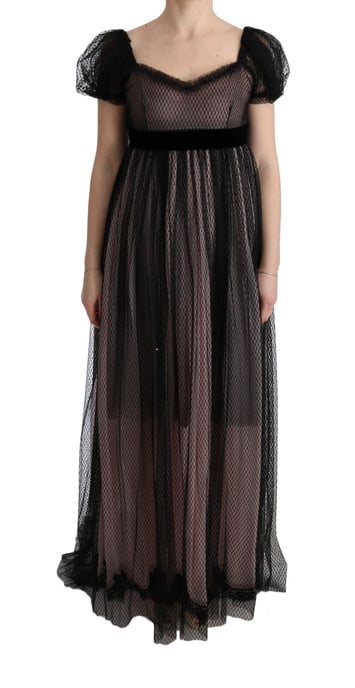 Vestido de tul maxi con banda de terciopelo en la cintura - Image 1
