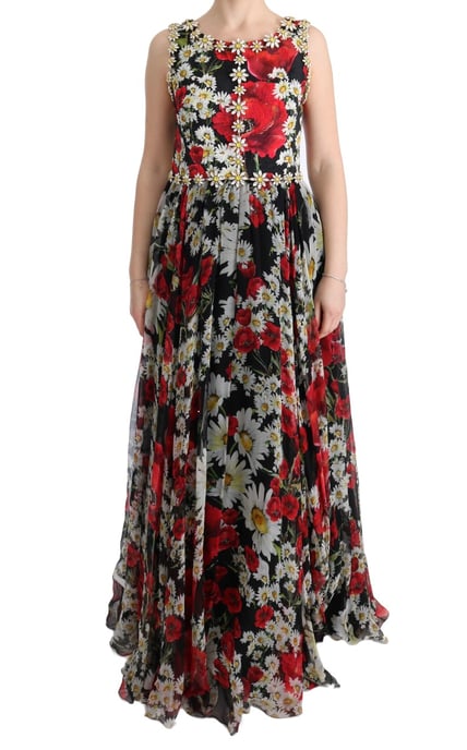 Vestido Maxi Aline de Chifón de Seda con Estampado Floral - Image 1