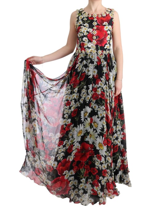 Vestido Maxi Aline de Chifón de Seda con Estampado Floral - Image 2