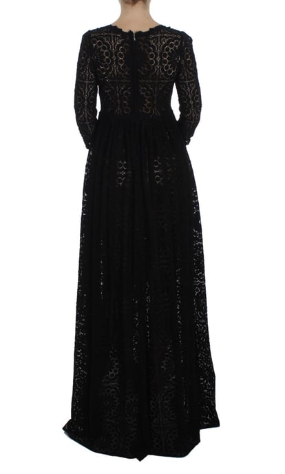 Vestido Largo de Encaje Negro con Manga 3/4 - Image 3