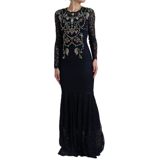 Vestido largo de encaje floral azul cristal de Dolce & Gabbana - Image 2