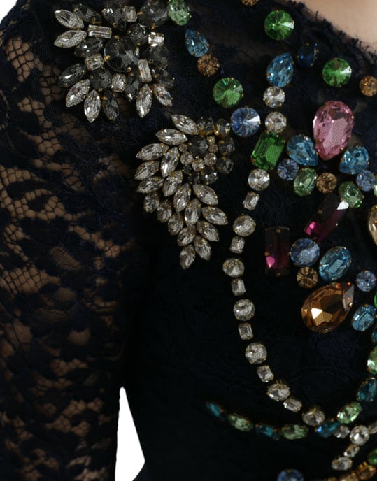 Vestido largo de encaje floral azul cristal de Dolce & Gabbana - Image 4