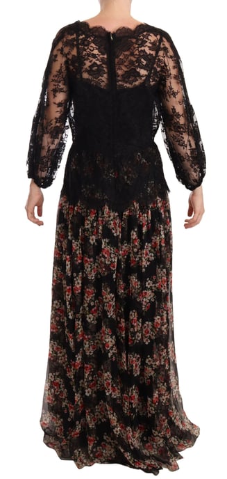 Vestido Maxi con Estampado Floral y Encaje de Lunares - Image 3