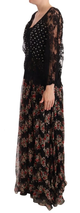 Vestido Maxi con Estampado Floral y Encaje de Lunares - Image 4