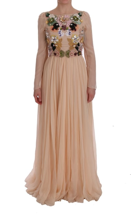 Vestido Largo de Manga Larga con Adornos Florales - Image 1