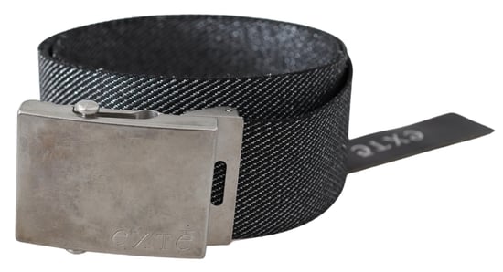 Cinturón de cintura con hebilla de metal cepillado negro y plata Exte - Image 1