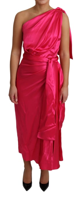 Vestido Midi de Satén con Un Hombro y Cierre - Image 1