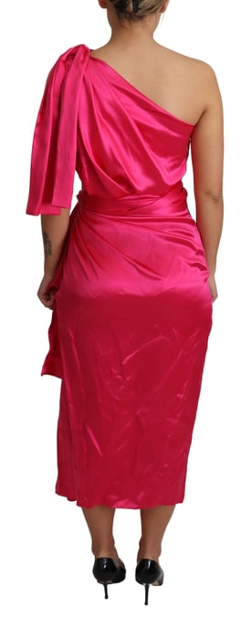 Vestido Midi de Satén con Un Hombro y Cierre - Image 4