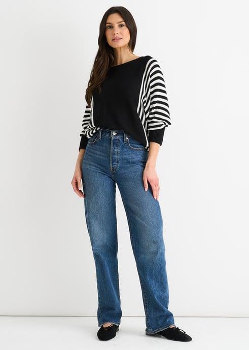 Jersey con mangas de murciélago y estampado de rayas negras de algodón - Image 1
