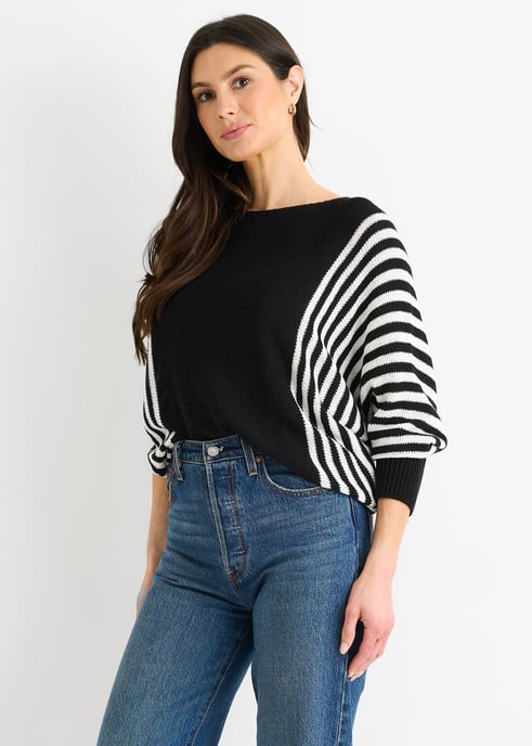 Jersey con mangas de murciélago y estampado de rayas negras de algodón - Image 3