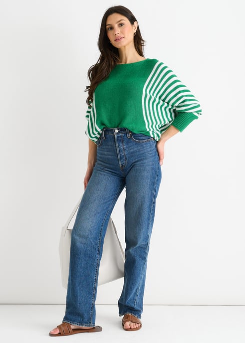 Jersey con mangas de murciélago y estampado de rayas verdes - Image 1