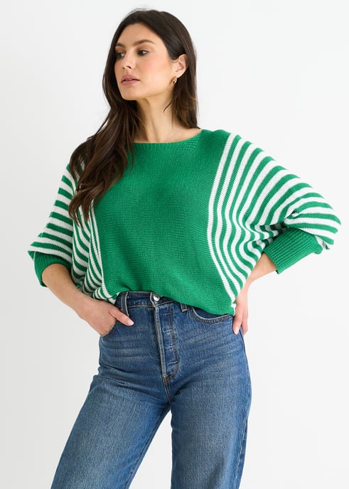 Jersey con mangas de murciélago y estampado de rayas verdes - Image 3