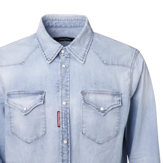 Camisa Vaquera Azul Desgastada Estilo Western Clásico De Dsquared2 - Image 3