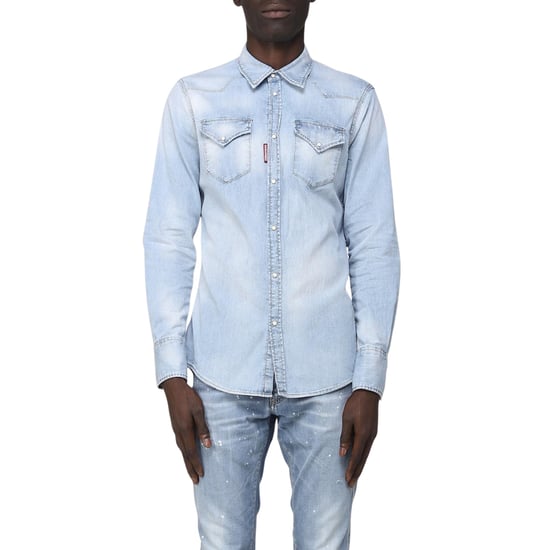 Camisa Vaquera Azul Desgastada Estilo Western Clásico De Dsquared2 - Image 5