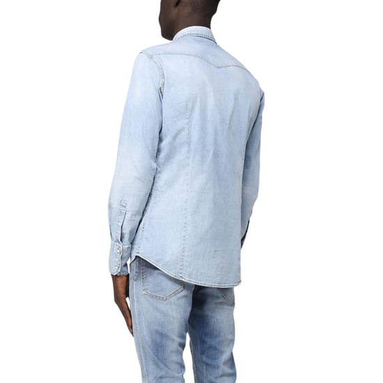 Camisa Vaquera Azul Desgastada Estilo Western Clásico De Dsquared2 - Image 6