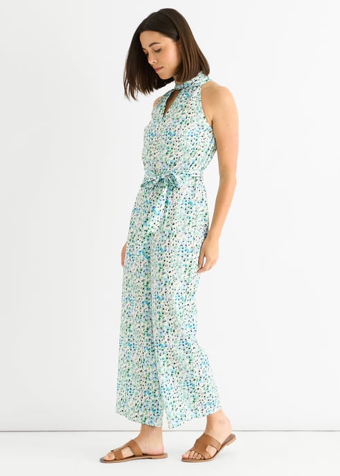 Mono azul con estampado floral y cuello halter - Image 3
