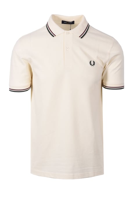 FRED PERRY TWIN TIPPED POLO ECRU/OXBLOOD/GRASSROOTS - Image 1