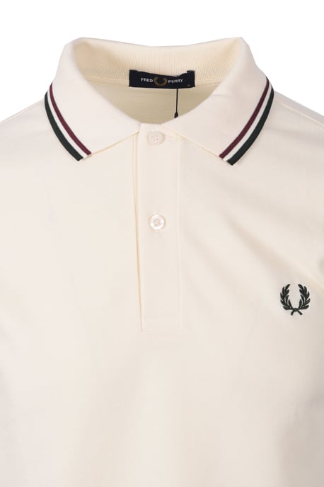 FRED PERRY TWIN TIPPED POLO ECRU/OXBLOOD/GRASSROOTS - Image 2