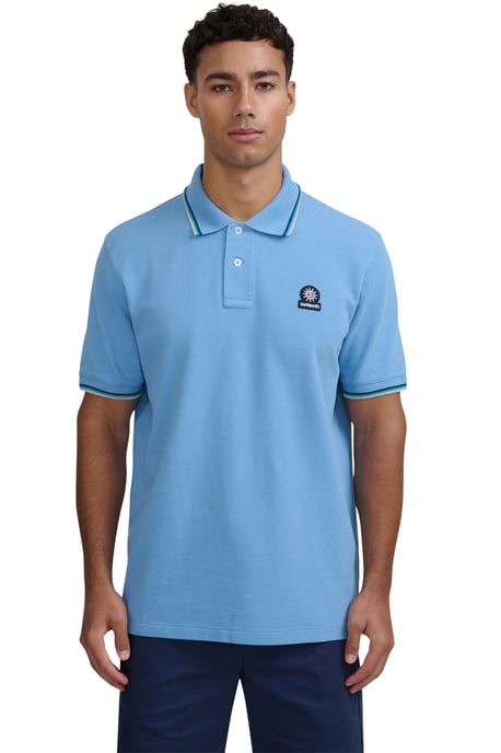 SANDBANKS BADGE LOGO TIPPED SLEEVE POLO SHIRT DUSTY BLUE - Image 2