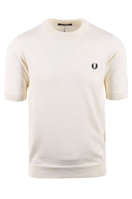 FRED PERRY COTTON KNITTED T-SHIRT ECRU - Image 1