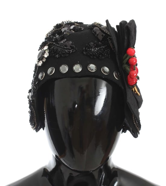 Sombrero Cloche para Mujer Elegante en Negro Adornado con Cristales de Dolce & Gabbana - Image 2