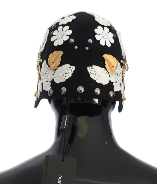 Sombrero Cloche de Lana Floral Negro Elegante para Mujer de Dolce & Gabbana - Image 3