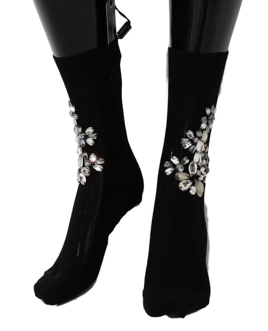 Calcetas Florales Transparentes de Cristal Negro Tejidas de Dolce & Gabbana - Image 3