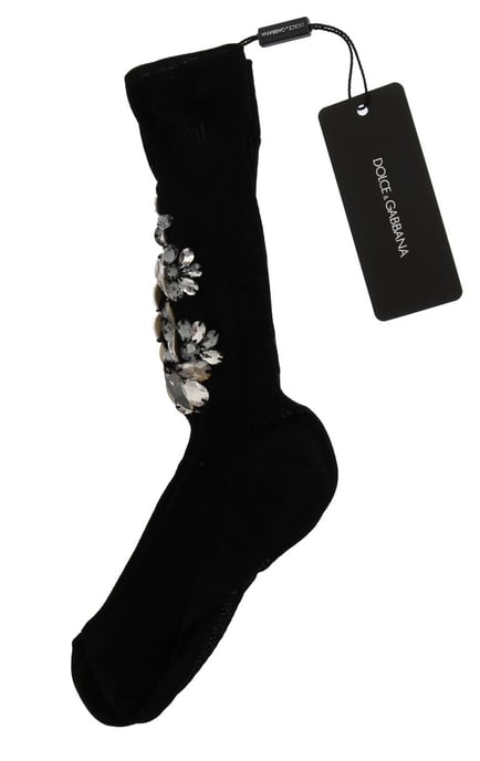 Calcetas Florales Transparentes de Cristal Negro Tejidas de Dolce & Gabbana - Image 4