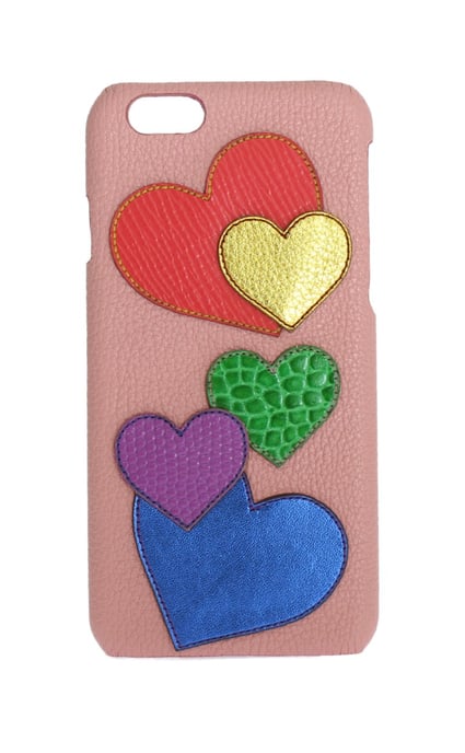 Funda de teléfono para mujer Dolce & Gabbana de cuero rosa chic con corazón adornado - Image 1
