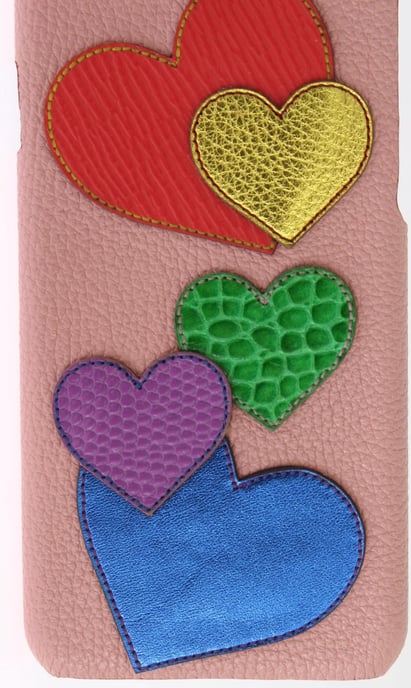 Funda de teléfono para mujer Dolce & Gabbana de cuero rosa chic con corazón adornado - Image 5
