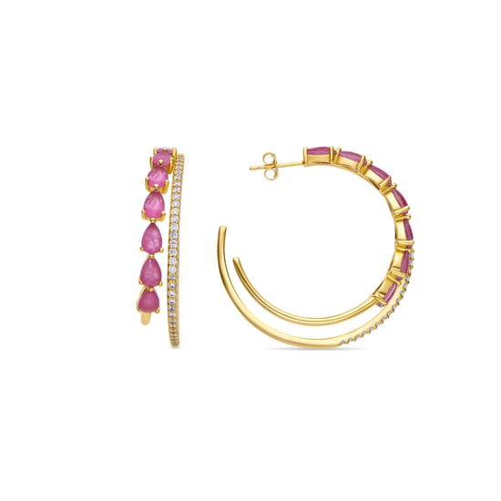 Luxenter Pendientes de Plata de Ley 925 y Circonita Rubí acabados en oro amarillo de 18k - Ziabek - Image 1