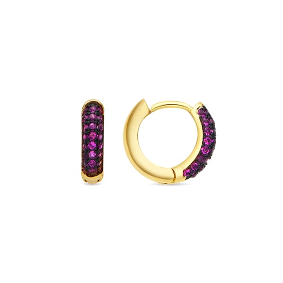 Luxenter Pendientes de 9mm de diámetro acabado oro amarillo de 18k y Circonita Rubí - Lesrat - Image 1