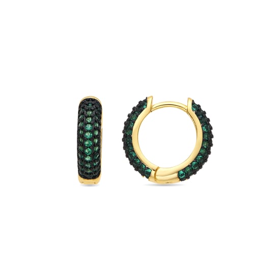 Luxenter Pendientes de 9mm de diámetro acabado oro amarillo de 18k y Circonita Esmeralda - Lesrat - Image 1